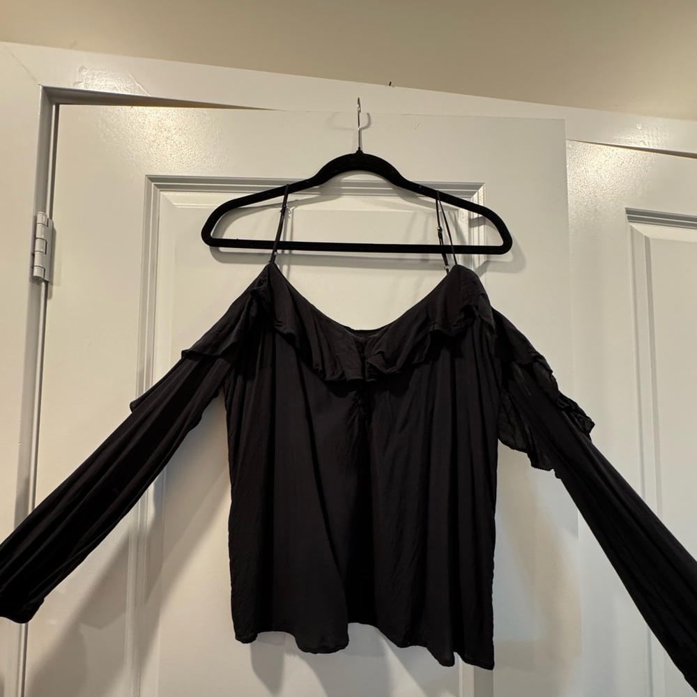 PAIGE Black Ruffled Off-the-Shoulder Blouse